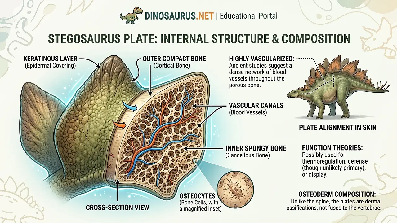 Close-up of Stegosaurus plates showing bone structure